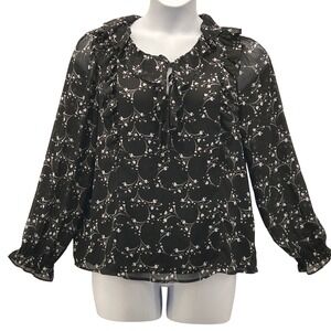 LOFT Heart Print Blouse Black Large‎